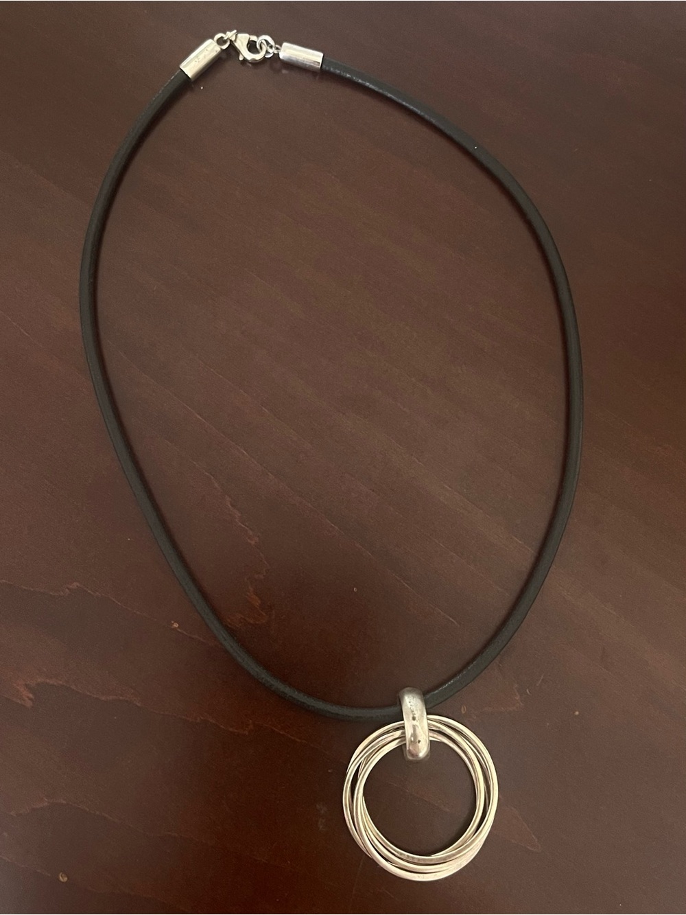 Silpada Sterling Silver Multi-ring Circle Pendant on Leather Cord Necklace - Picture 2 of 3
